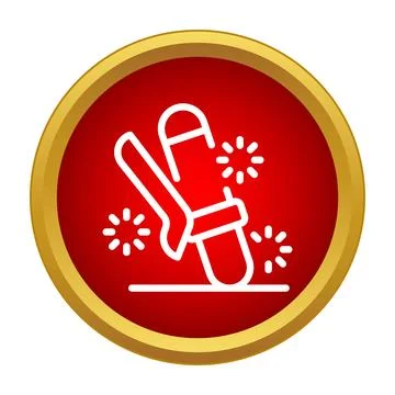 Ski boot, ski and snowflake icon set on red button Illustration