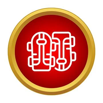 Ski boots icon representing winter sports equipment in red circle Ilustração Stock