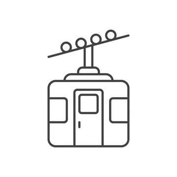 Ski cable car in line stroke flat style. Funicular vector illustration on i.. Illustrazione stock