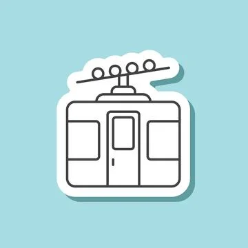 Ski cable car sticker in line stroke flat style. Funicular vector illustrat.. Illustrazione stock