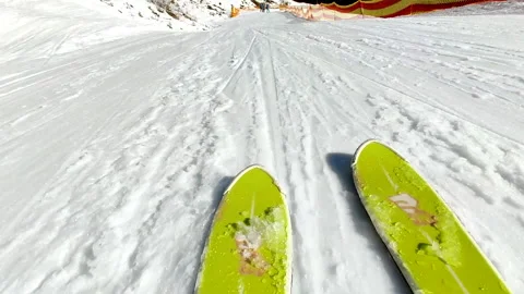 Ski close up riding by slope Stock Footage 165995339