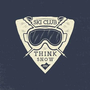 Ski club patch design. Winter sports badge, logotype in retro letterpress style Illustrazione stock