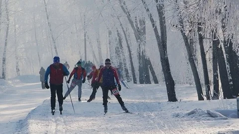 Ski competition in winter Park Stock Footage 85392454