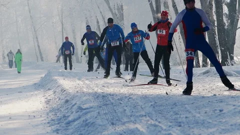 Ski competition in winter Park Stock Footage 89460670