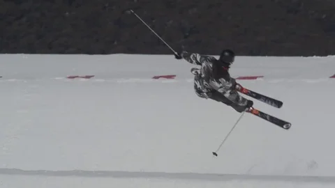 Ski competitor in camouflage grey. Stock Footage 81882427