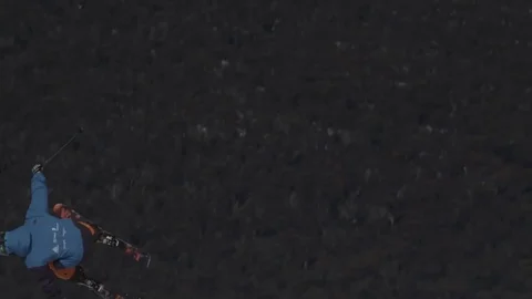 Ski competitor performing jump at ski event. Stock Footage 81882451