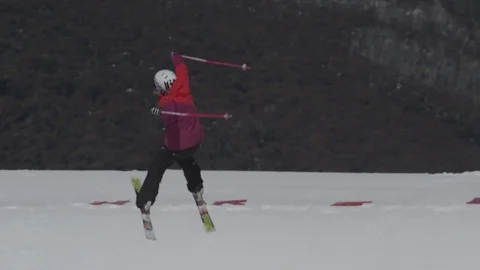 Ski competitor in red. Stock Footage 81882430