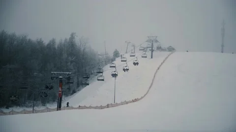 Ski complex, ski lift at the ski resort, general plan Stock Footage 230882488