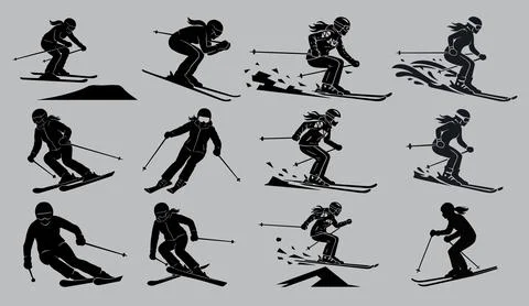 Ski downhill girl vector illustrations	 Stock Illustration