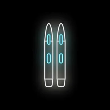 Ski elements glowing neon sign on a dark background 스톡 일러스트