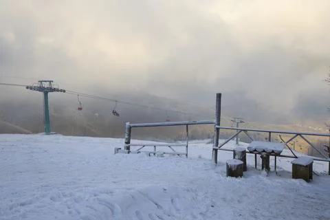 Ski Elevator at Carpathian Mountain Фото