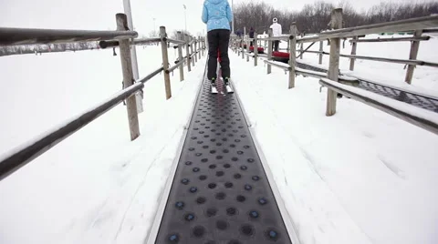 Ski elevator magic carpet Stock Footage 45977499