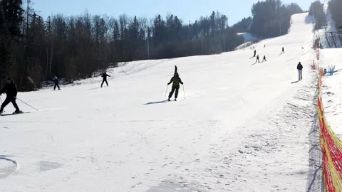 Ski elevator on snow mountain. Winter activity. The concept of rest, hobbies 스톡 동영상 221638359