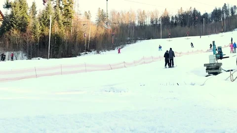Ski elevator on snow mountain. Winter activity. Stock Footage 226422618