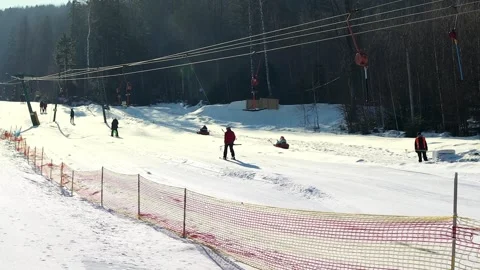 Ski elevator on snow mountain. Winter activity Stock Footage 251579731