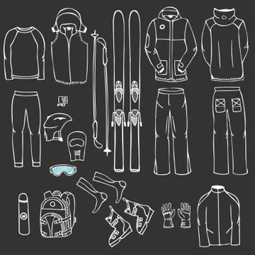 Ski equipment in vector, ski kit infographic set, ski vector doo Stock Illustration