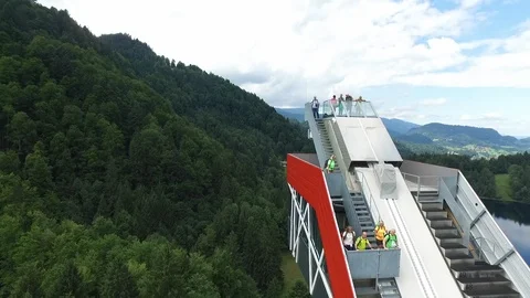 Ski flying / Ski Jumping hill in Germany flyaround in summertime Stock Footage 108694398