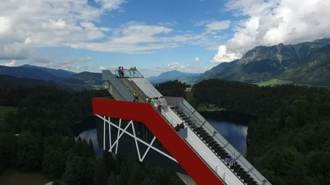 Ski flying / Ski Jumping hill in Germany flyaround in summertime 2 Stock Footage 108721138