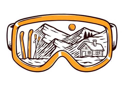 Ski goggles vector line illustration hand drawn Stock Illustration