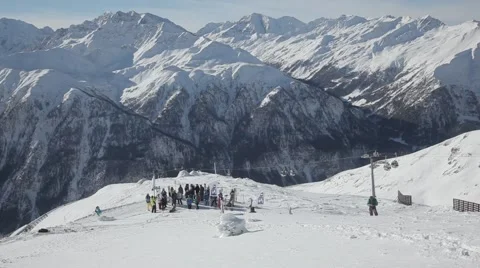 Ski group waiting on the hill Stock Footage 46154015