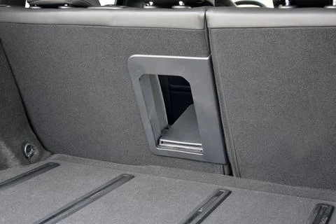 Ski hatch on the rear seat backs in the car Stock Photos