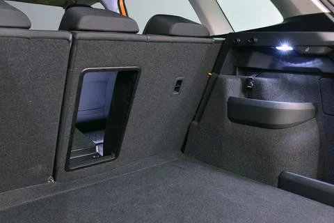 Ski hatch on the rear seat backs in the car Stock Photos
