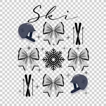 Ski Helmet And Bow Decorative Elements gear arranging Stock Illustration