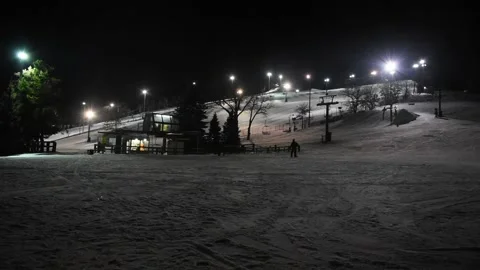Ski Hill at Night Wide Stock Footage 149690419