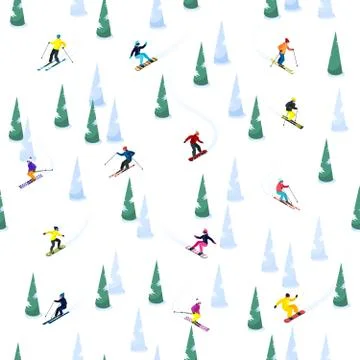 Ski Hill Seamless Pattern Stock Illustration