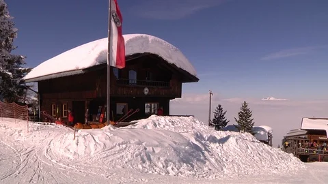 SKI HUT IN THE SUNSHINE Stock Footage 121444691