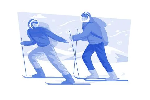 Ski instructor teaching beginners to ski. Stock Illustration