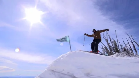 Ski jump slow motion, back roll 540 with grab. Stock Footage 69167611