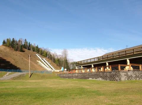 Ski jump training area Stock Photos