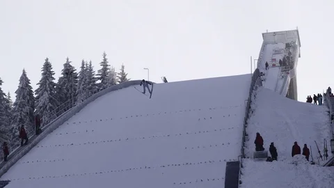 Ski Jumper flying - Ski jump -  jumping ramp - winter sport Stock Footage 70862139