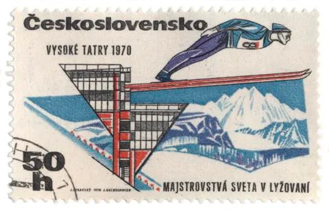 Ski jumper on post stamp Stock Photos