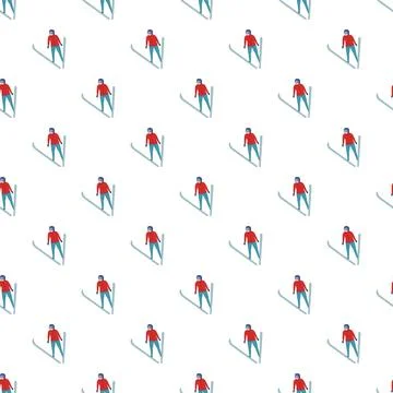 Ski jumper in red outfit, seamless pattern design Stock Illustration