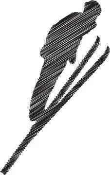 Ski Jumper Silhouette, Scribble Style Illustration Stock Illustration
