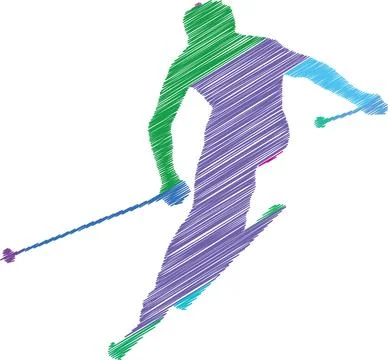 Ski Jumper Silhouette, Scribble Style Illustration Stock Illustration