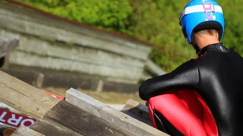 Ski jumper in the training camp Stock Footage 98643022