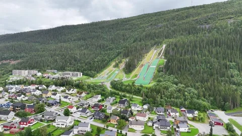 Ski jumping facility in a small town Stock Footage 287294949