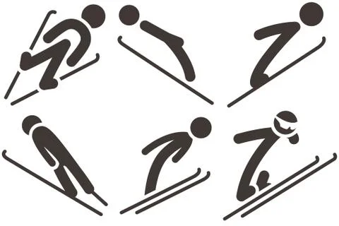 Ski jumping icons set Stock Illustration