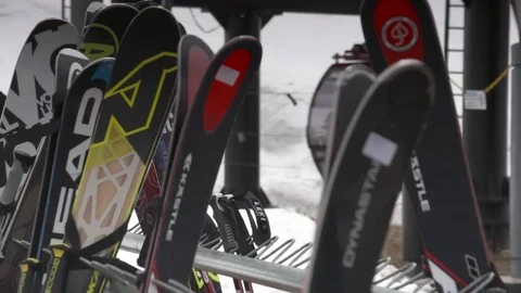 Ski kept in line at ski resort Stock Footage 84506890