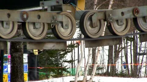 Ski lift cable pulleys Stock Footage 10757701