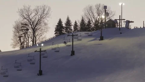 Ski Lift at Dusk Close Up Stock Footage 84030231