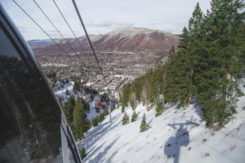 Ski lift going up Aspen Mountain Stock Photos
