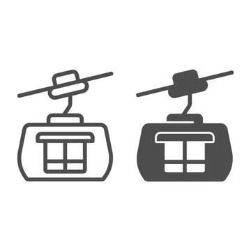 Ski lift line and solid icon, Winter season concept, cable car sign on white Illustrazione stock