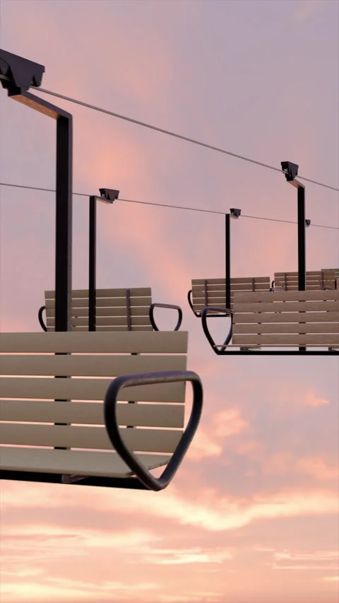 Ski Lift Looping Through Sunset Sky With Seamless Cables and Wood Stock Footage 315468144