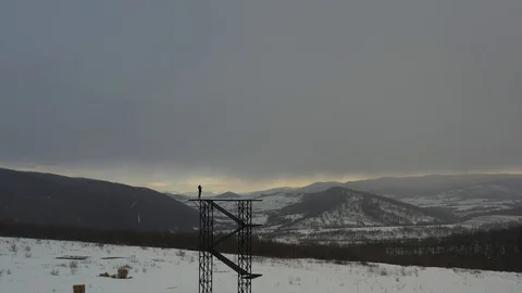 Ski lift in the mountains Stock Footage 129102680