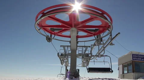 Ski lift operating in the mountains, backlit,  chairlift Stock-Footage 54363566