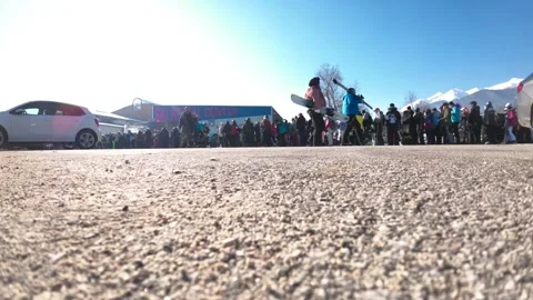 Ski Lift Queue Time Lapse during Sunny Winter Weather in 4K Stock Footage 245949331